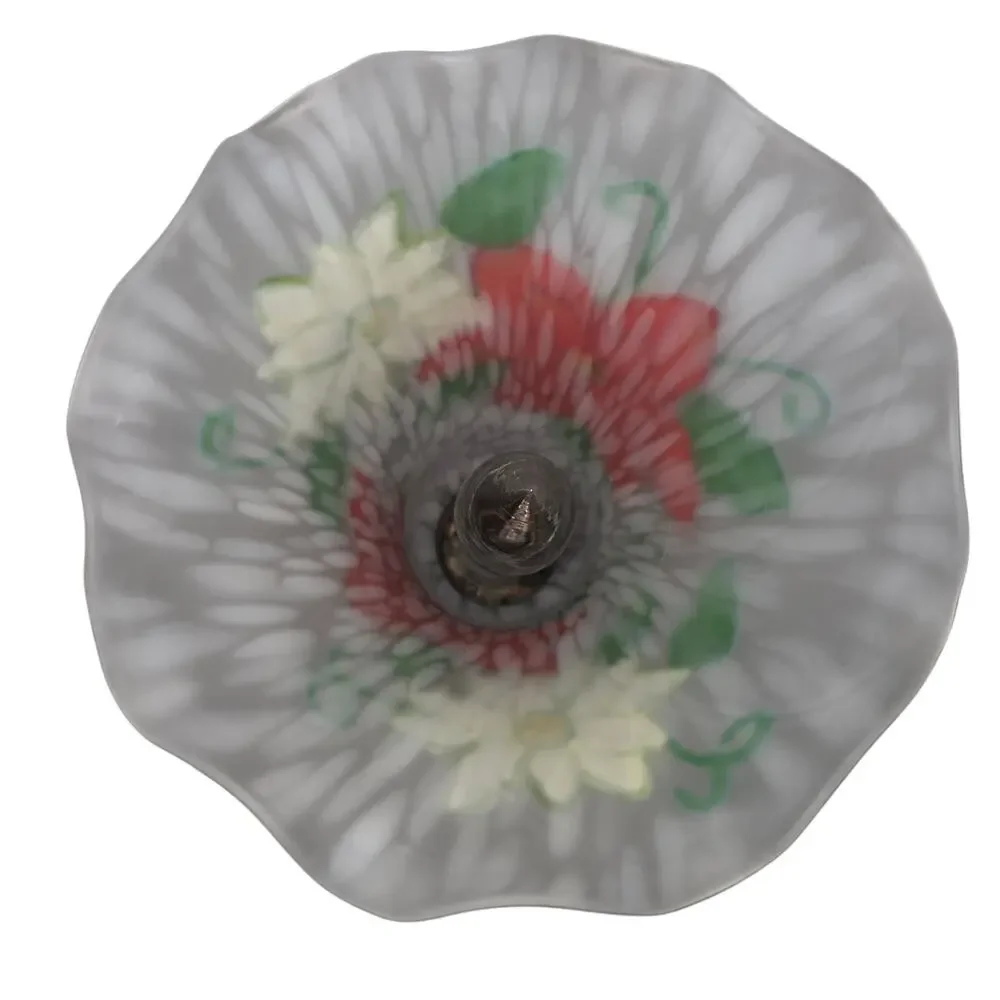 Vintage Style Frosted Glass Tulip Accent Lamp Hand Painted Red Poinsettia Floral